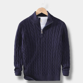 Herren Halbzip Pullover – Jacquard Strick Winterstil