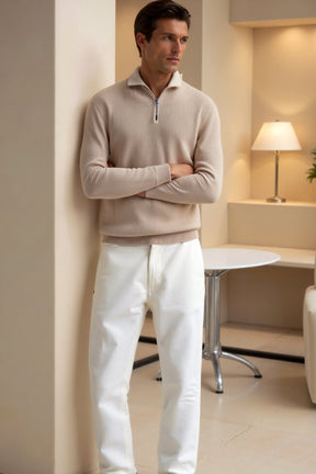 Herren Viertel-Reißverschluss Pullover - Klassisches Strickdesign aus Wolle